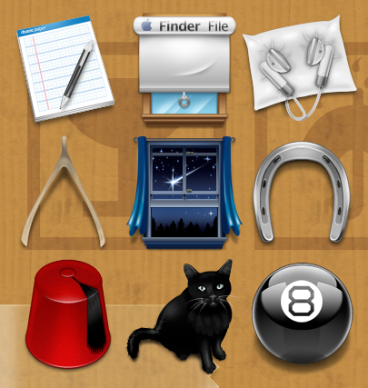 doane, note pad, menu shade, pzizz, superstition, wish bone, shooting star, window, horse shoe, lucky, good luck, luck, fez, red fez, black cat, eight ball, magic, four leaf clover, mind map, GTD, hipster, pda, cassette tape, vintage, light bulb, shipping, tape gun, scale, weight, moleskine, moleskin, notebook, golf, shoes, flag, hole, driver, xcode, renamer, medals, gentleman's den, whisky, antlers, cigars, bees, bee hive, honey comb, sunflower, honey, life jacket, canoe paddles, classic, tomb stone, network map, caliper, swiss army knife, monkey wrench, mac classic, kubricks, bento, add, arrow, breifcase, aluminum, portfolio, miner's helmet, pick axe, web devil, do not disturb, door hanger, rock miner, slot racer, sd icon, hard drive, replacement